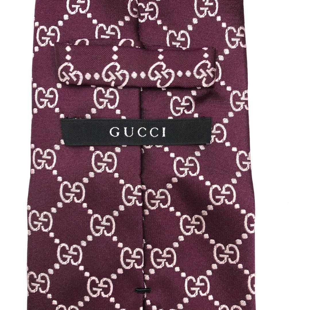 【美品】GUCCI グッチ ネクタイ パープル 紫 ロゴ CGパターン シルク