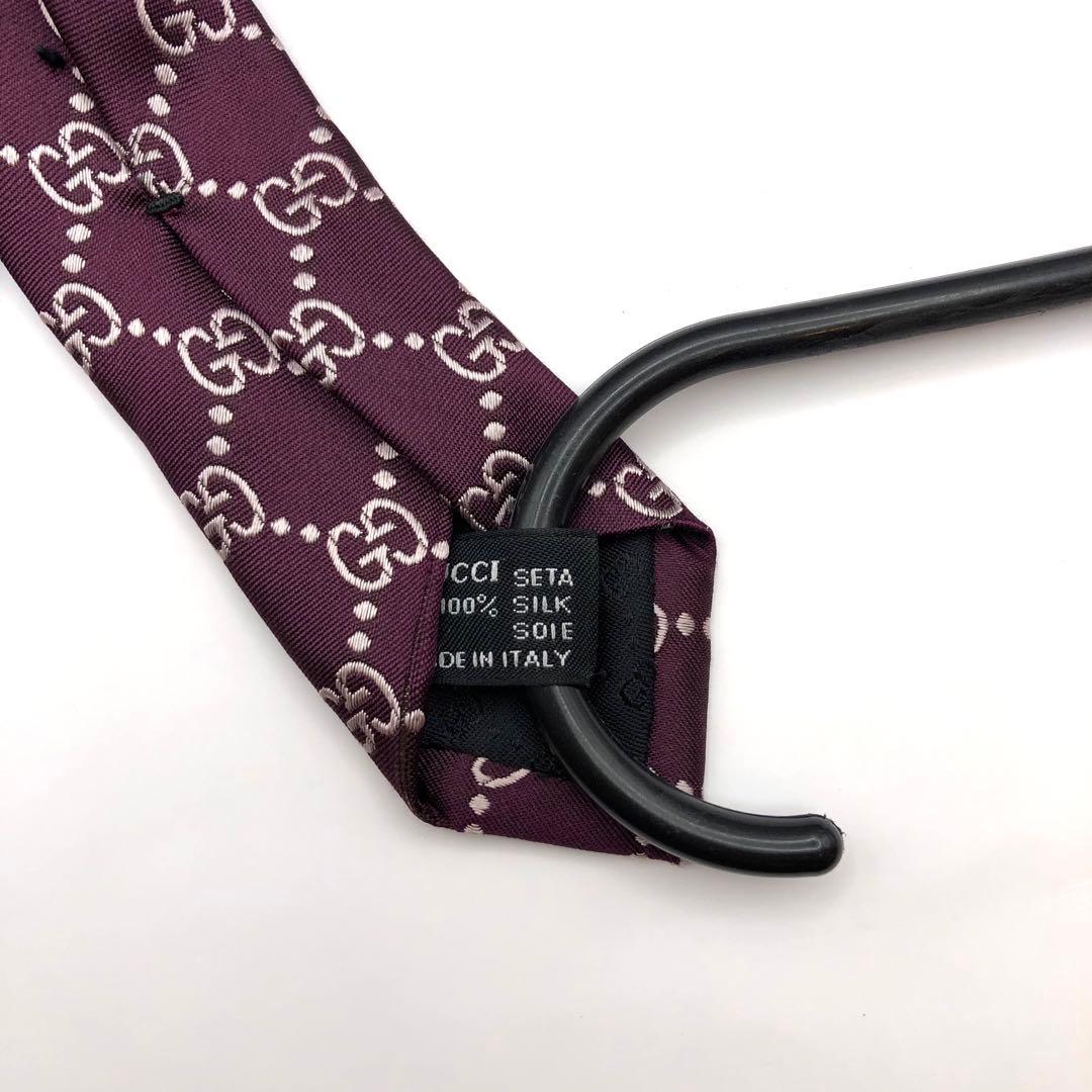 【美品】GUCCI グッチ ネクタイ パープル 紫 ロゴ CGパターン シルク