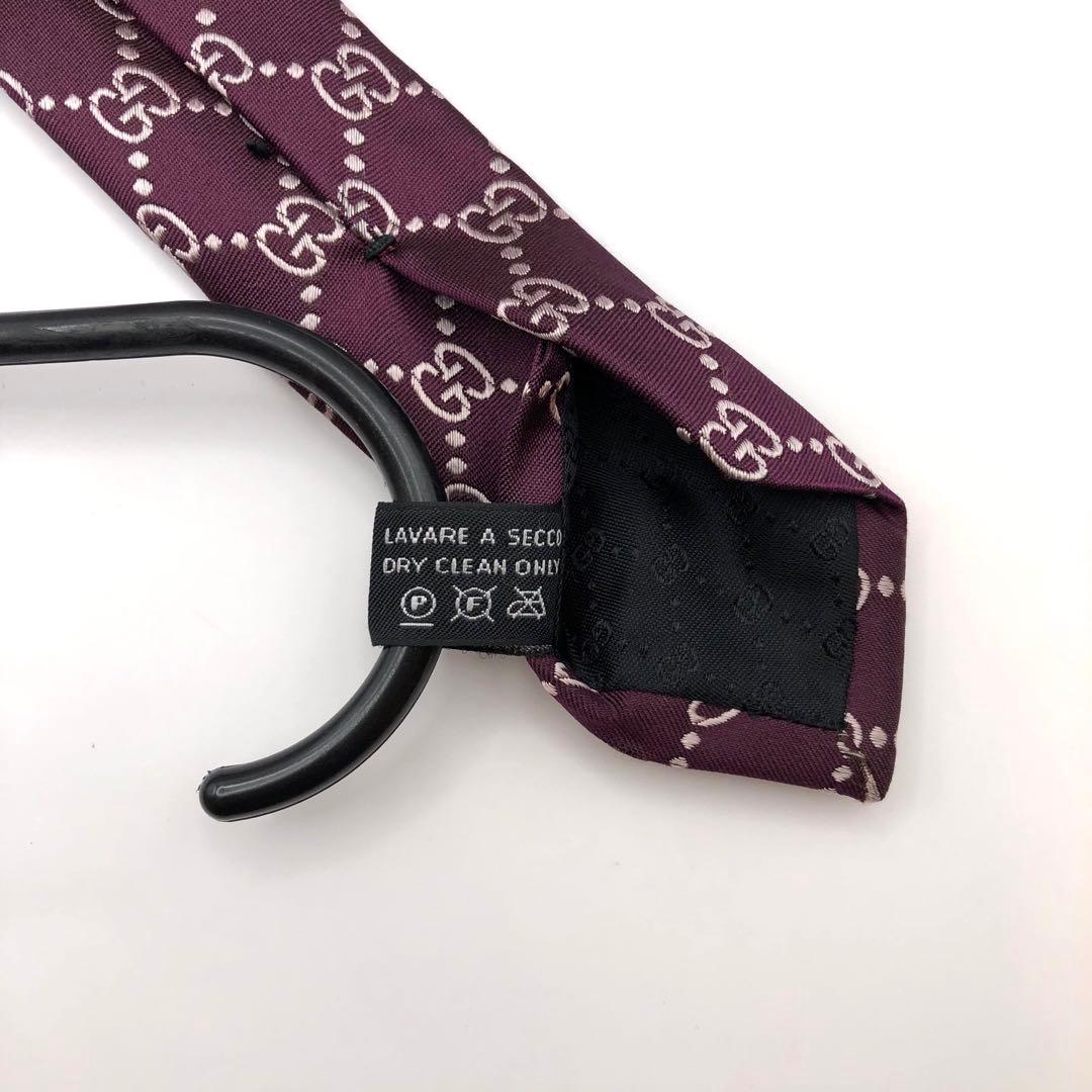 【美品】GUCCI グッチ ネクタイ パープル 紫 ロゴ CGパターン シルク