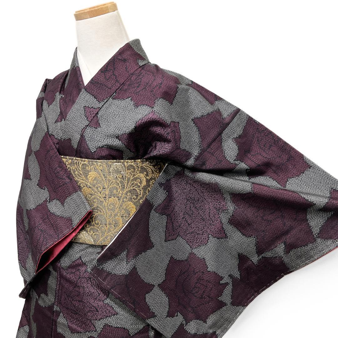 小紋　紬　薔薇模様　お洒落　着物　123b d ms