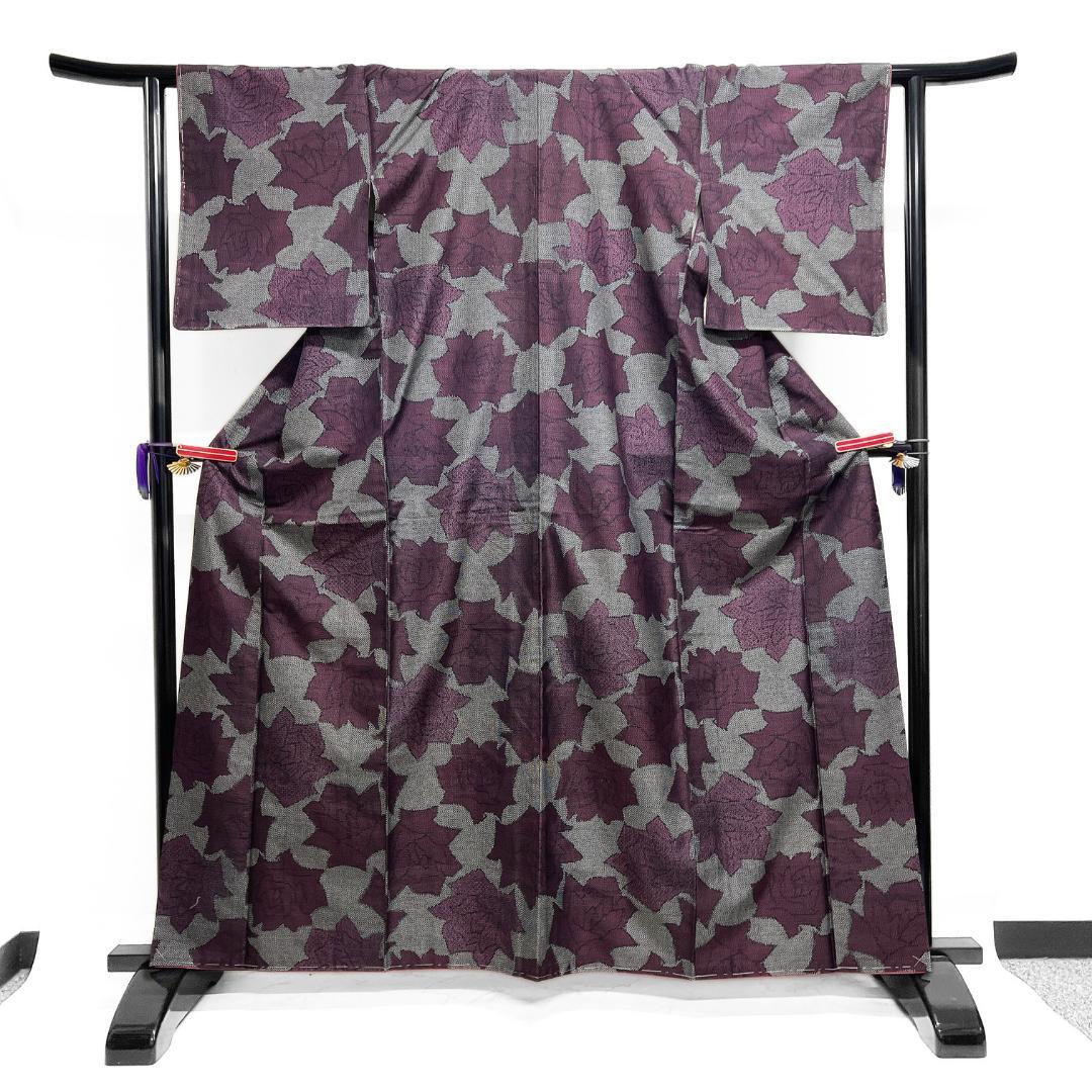 小紋　紬　薔薇模様　お洒落　着物　123b d ms