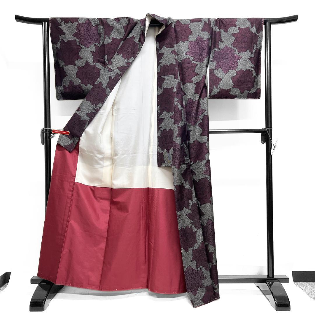 小紋　紬　薔薇模様　お洒落　着物　123b d ms