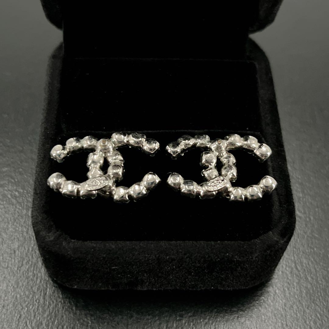 CHANEL シャネル　ピアス　ココマーク　ラインストーン　シルバー　刻印入り
