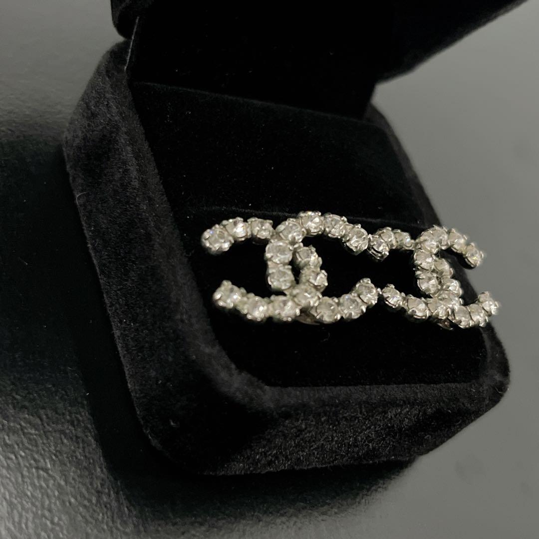 CHANEL シャネル　ピアス　ココマーク　ラインストーン　シルバー　刻印入り