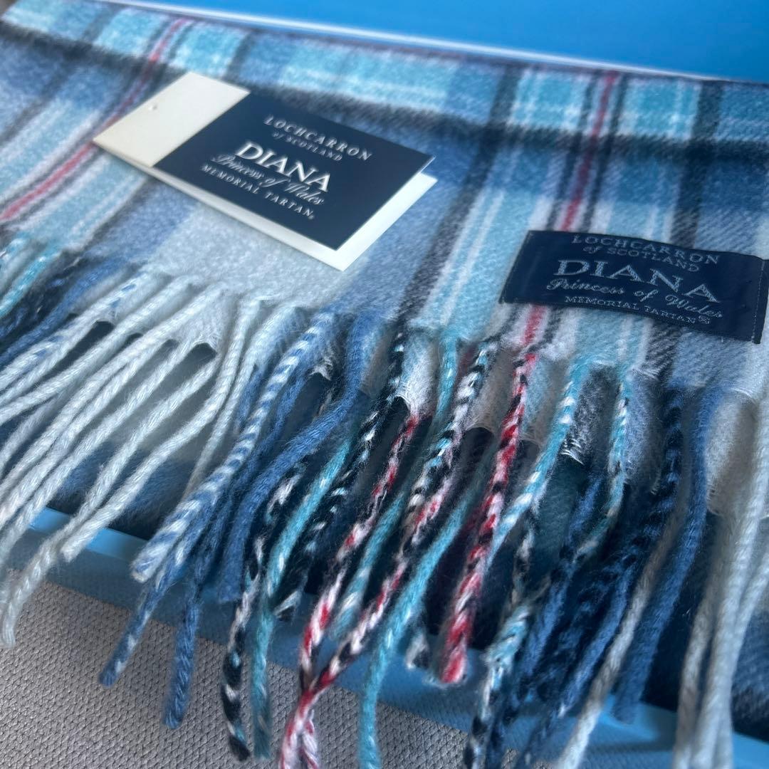 DIANAメモリアル マフラー 英国製 ロキャロン カシミヤ100%青 チェック
