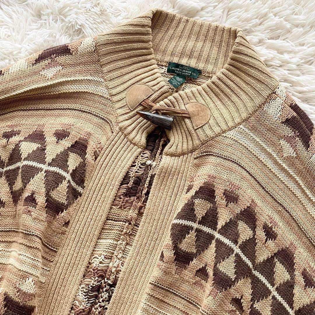 美品 XLサイズ ラルフローレン ネイティブ柄 ポンチョ ケープ 羽織り ニット