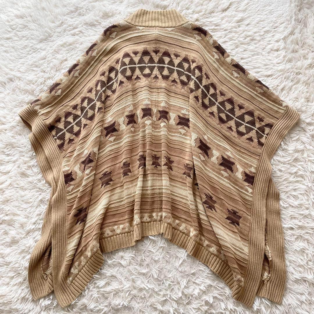 美品 XLサイズ ラルフローレン ネイティブ柄 ポンチョ ケープ 羽織り ニット