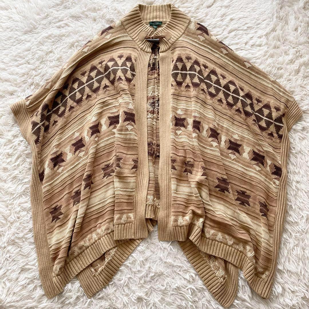 美品 XLサイズ ラルフローレン ネイティブ柄 ポンチョ ケープ 羽織り ニット
