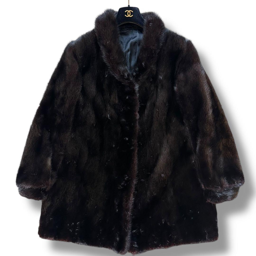 3XL ブラックミンク リアルファーコート 本毛皮 ロング レディース