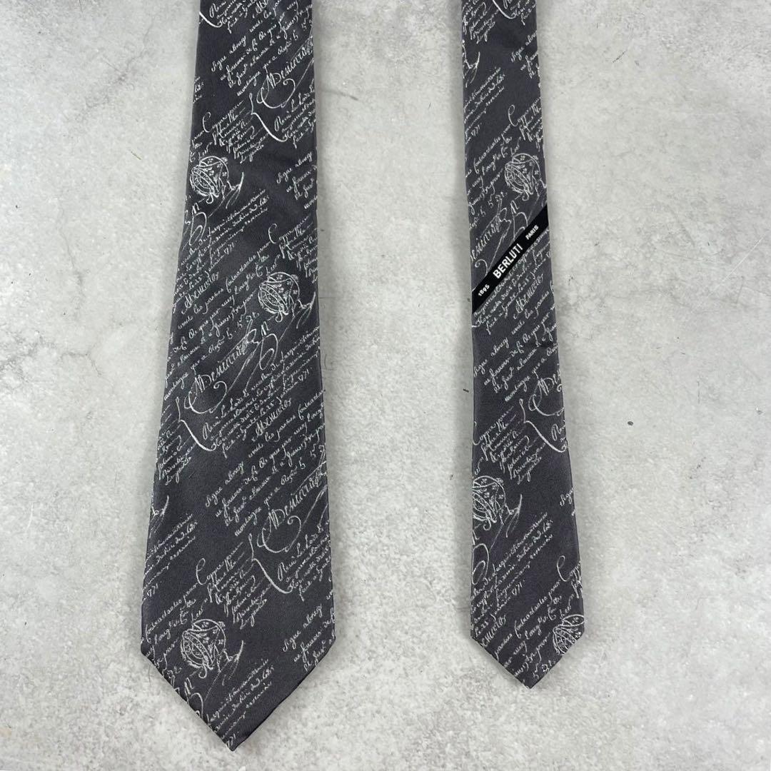 極美品✨ BERLUTI ベルルッティ カリグラフィ ネクタイ グレー