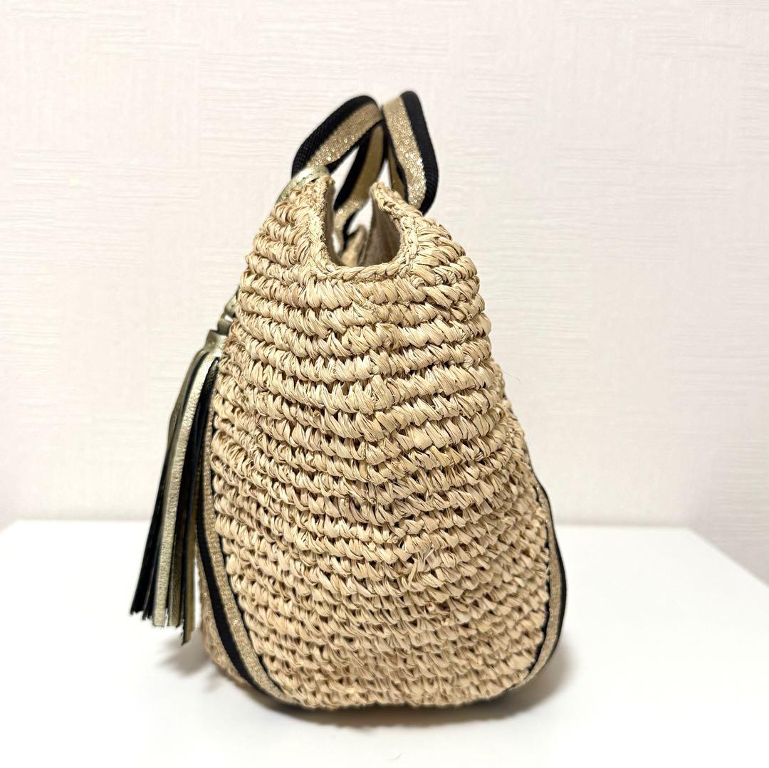【極美品】VIOLAd'ORO ラフィア かごバッグ トートバッグ ラメハンドル