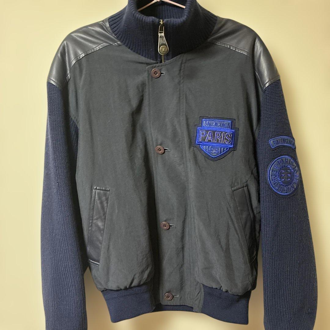 良品　超希少✨　バレンシアガ　スタジャン ロゴ刺繍　ネイビー　archive