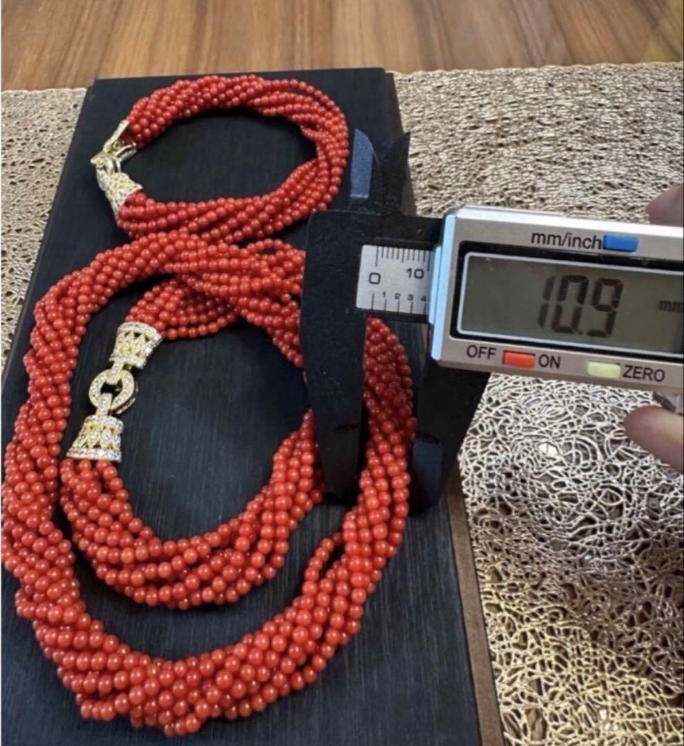 K-771-1 赤珊瑚　サンゴ　ネックレス　ブレスレット　2点セット