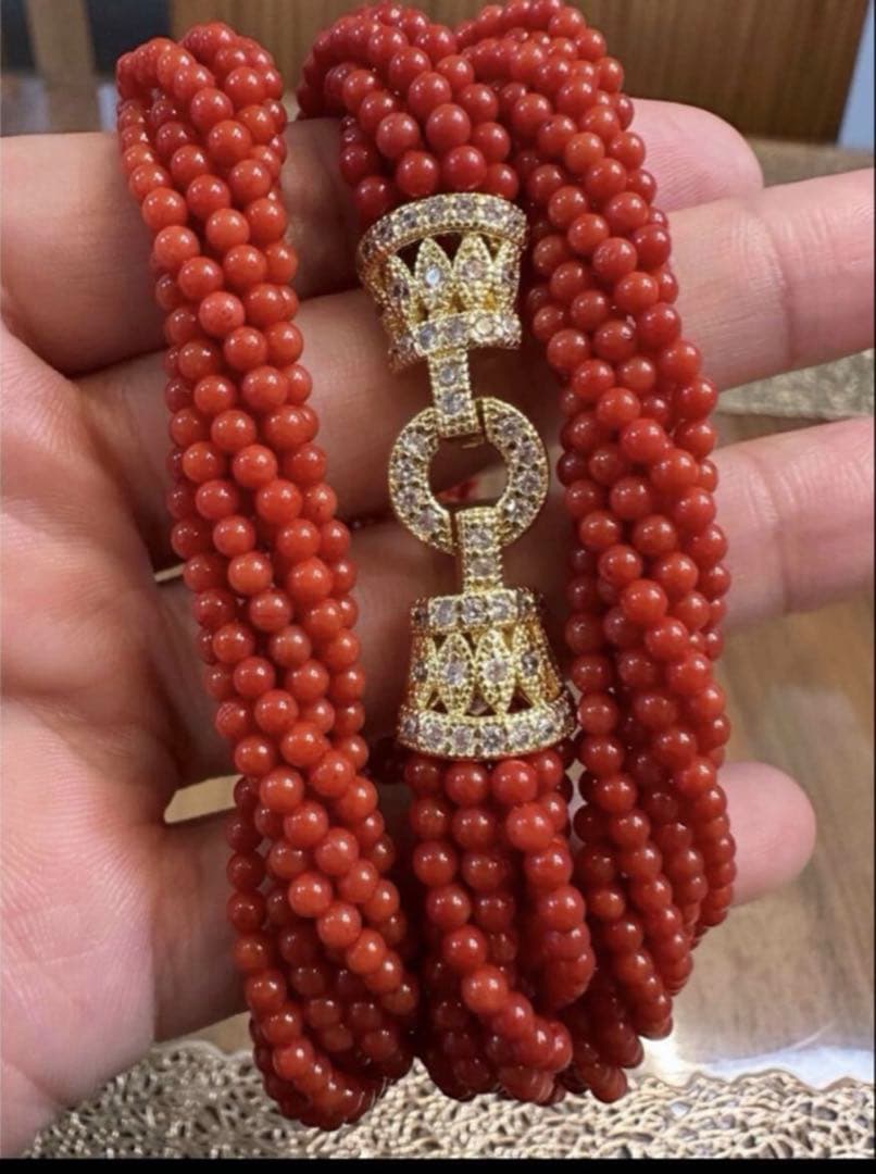 K-771-1 赤珊瑚　サンゴ　ネックレス　ブレスレット　2点セット