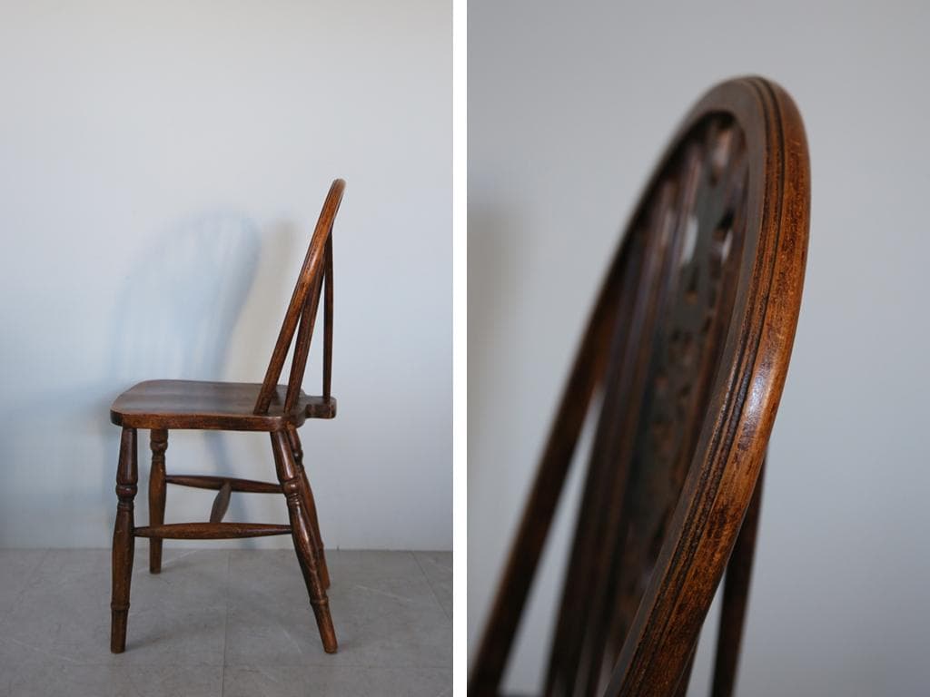 英国アンティーク木製ホイールバックチェア/ダイニングイス/椅子(91-203-7