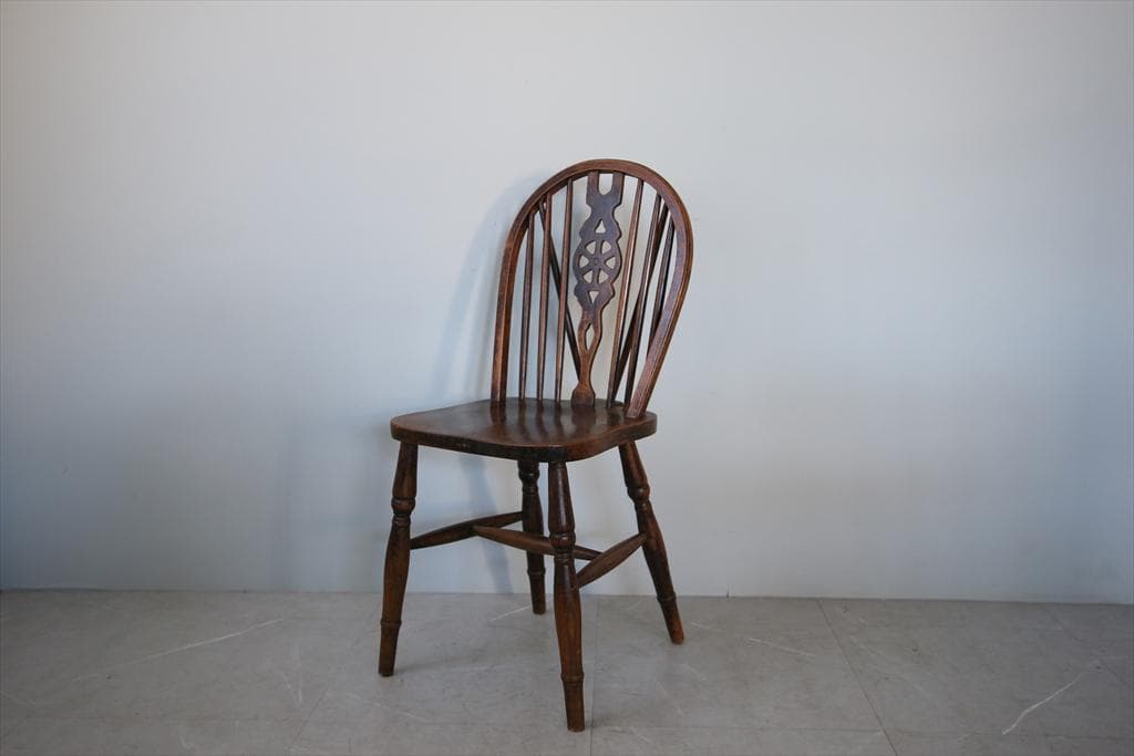 英国アンティーク木製ホイールバックチェア/ダイニングイス/椅子(91-203-7