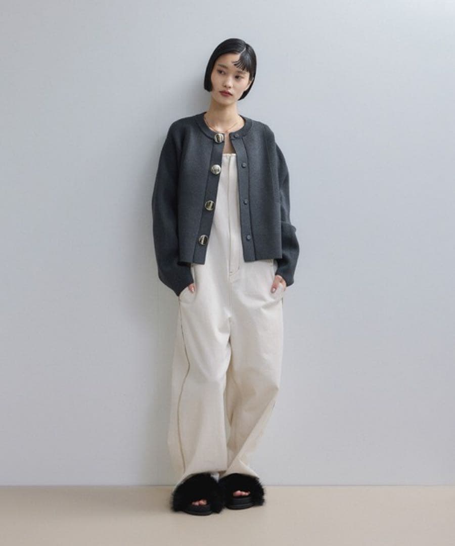 【moimoi】ホワイトコットンジッパーオーバーオール