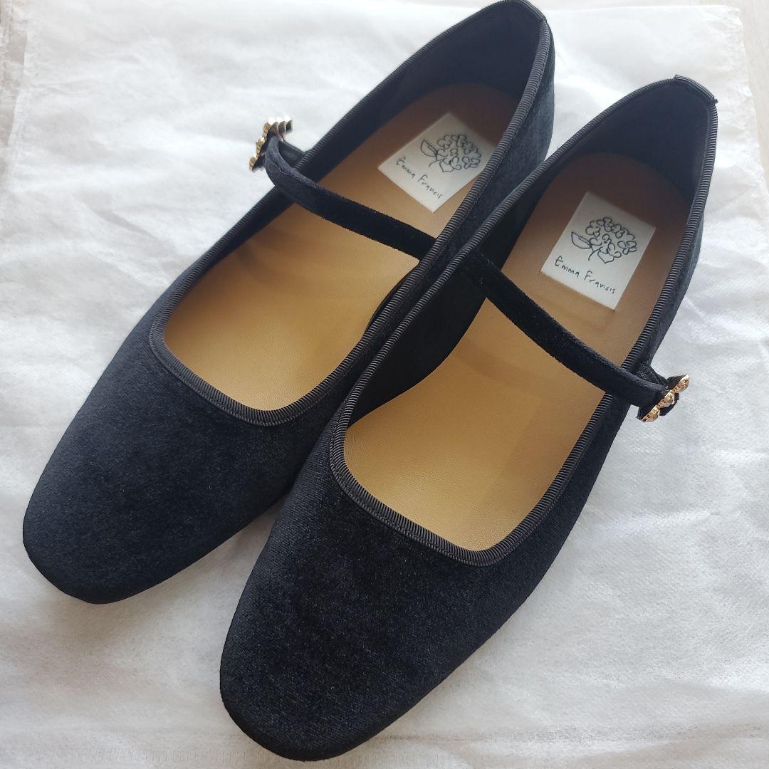 エマフランシス ビジューストラップ メリージェーン ブラックベルベット