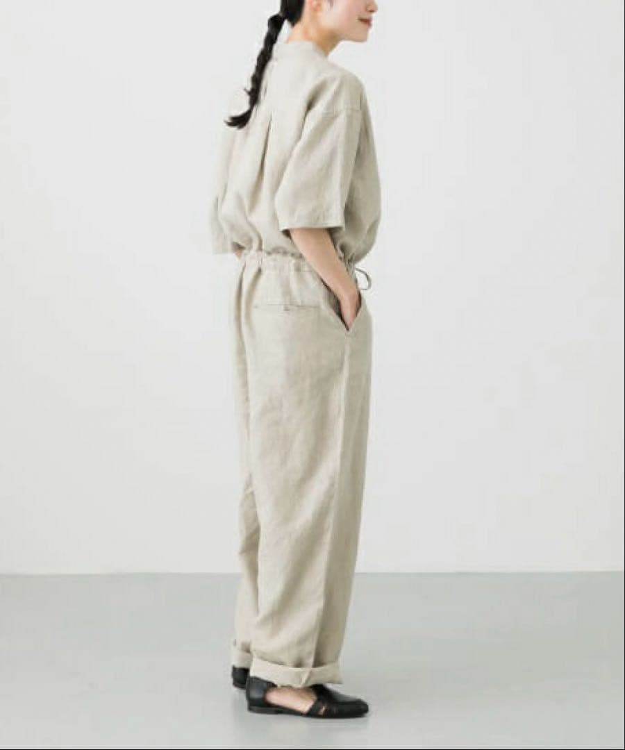 かぐれ/リネンハーフスリーブオールインワン