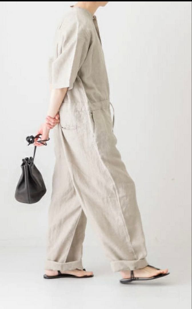 かぐれ/リネンハーフスリーブオールインワン