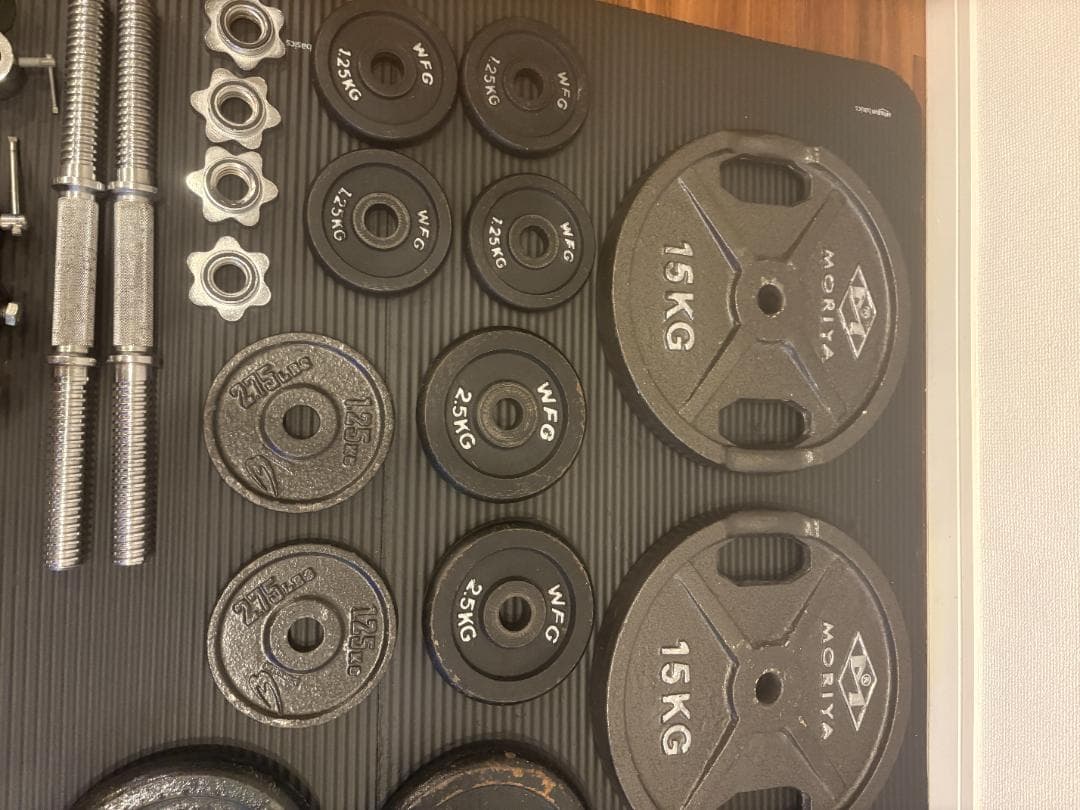 バーベルセット約130キロ ジムマット ベンチ付き ホームジムセット バラ売り可