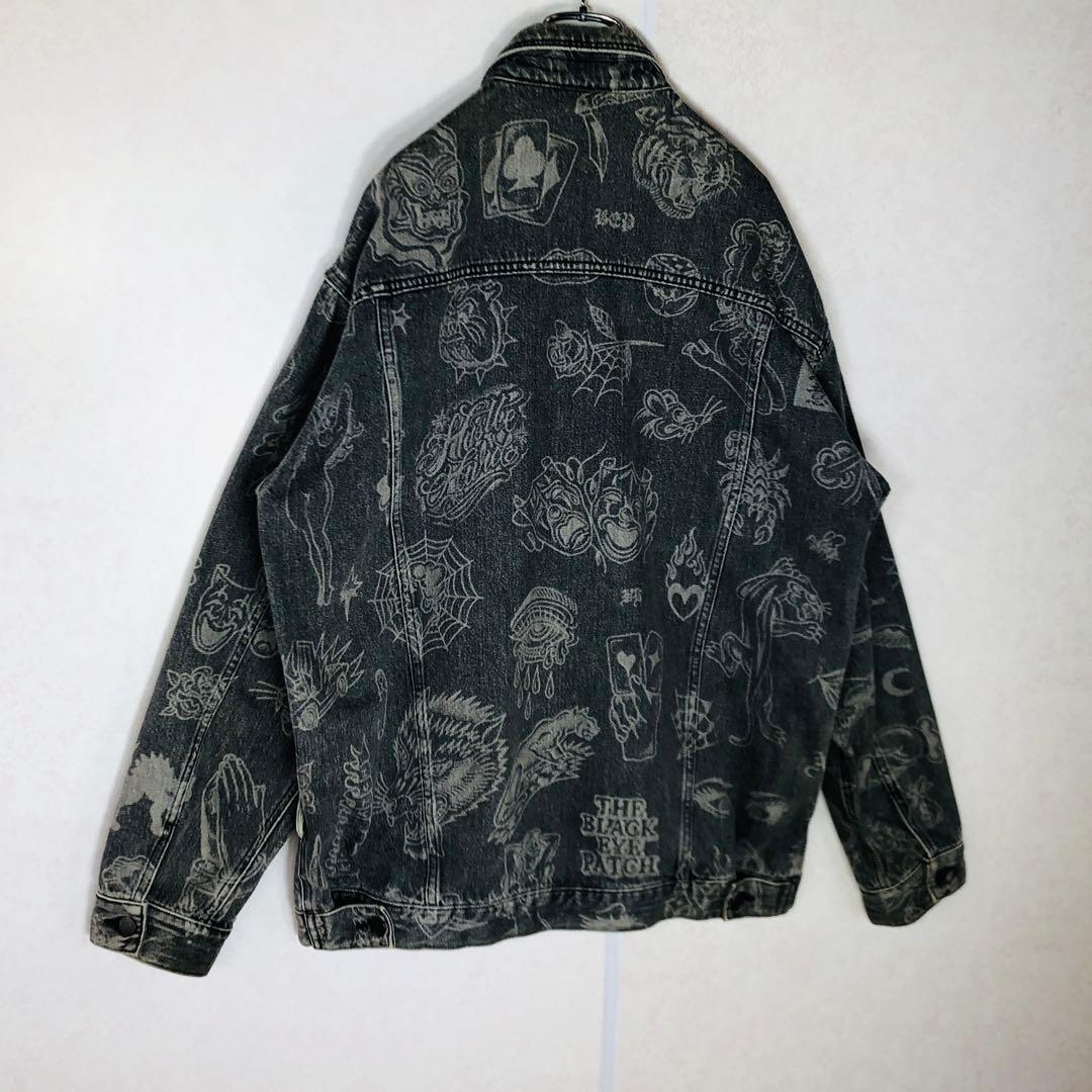 【激レア】ブラックアイパッチ デニムジャケット 総柄Gジャン グラフィック L