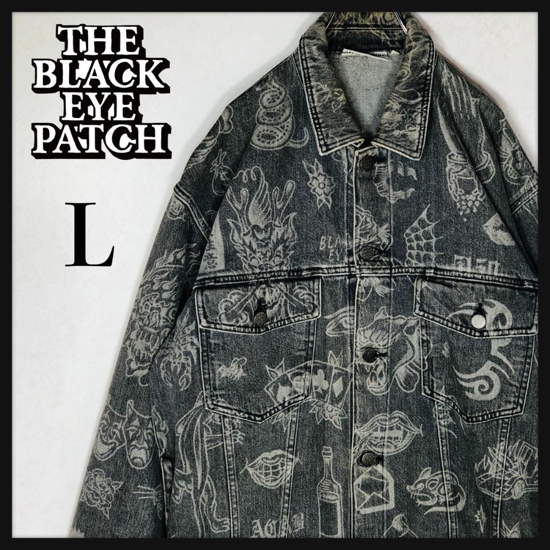 【激レア】ブラックアイパッチ デニムジャケット 総柄Gジャン グラフィック L