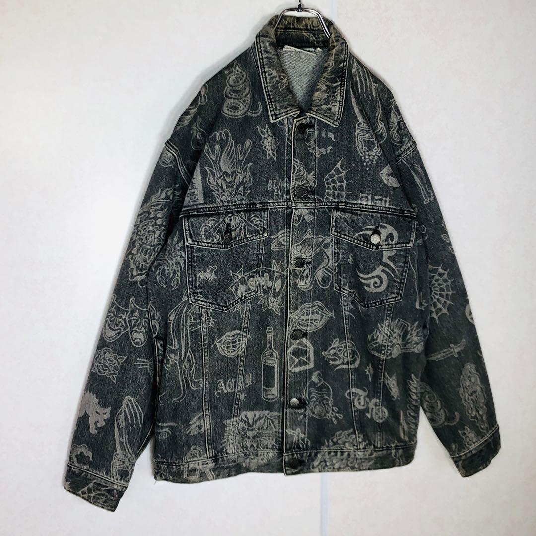 【激レア】ブラックアイパッチ デニムジャケット 総柄Gジャン グラフィック L