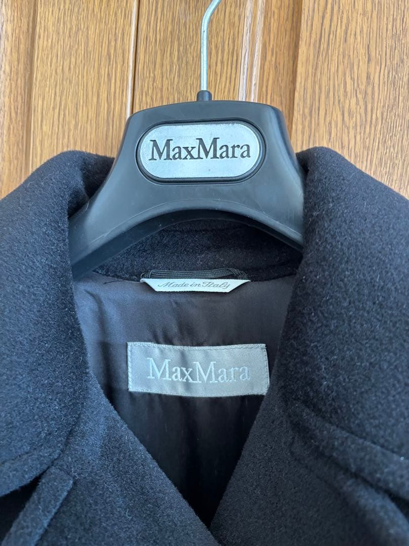 お値引き❣️マックスマーラ　バージンウール黒ダブルロングコート