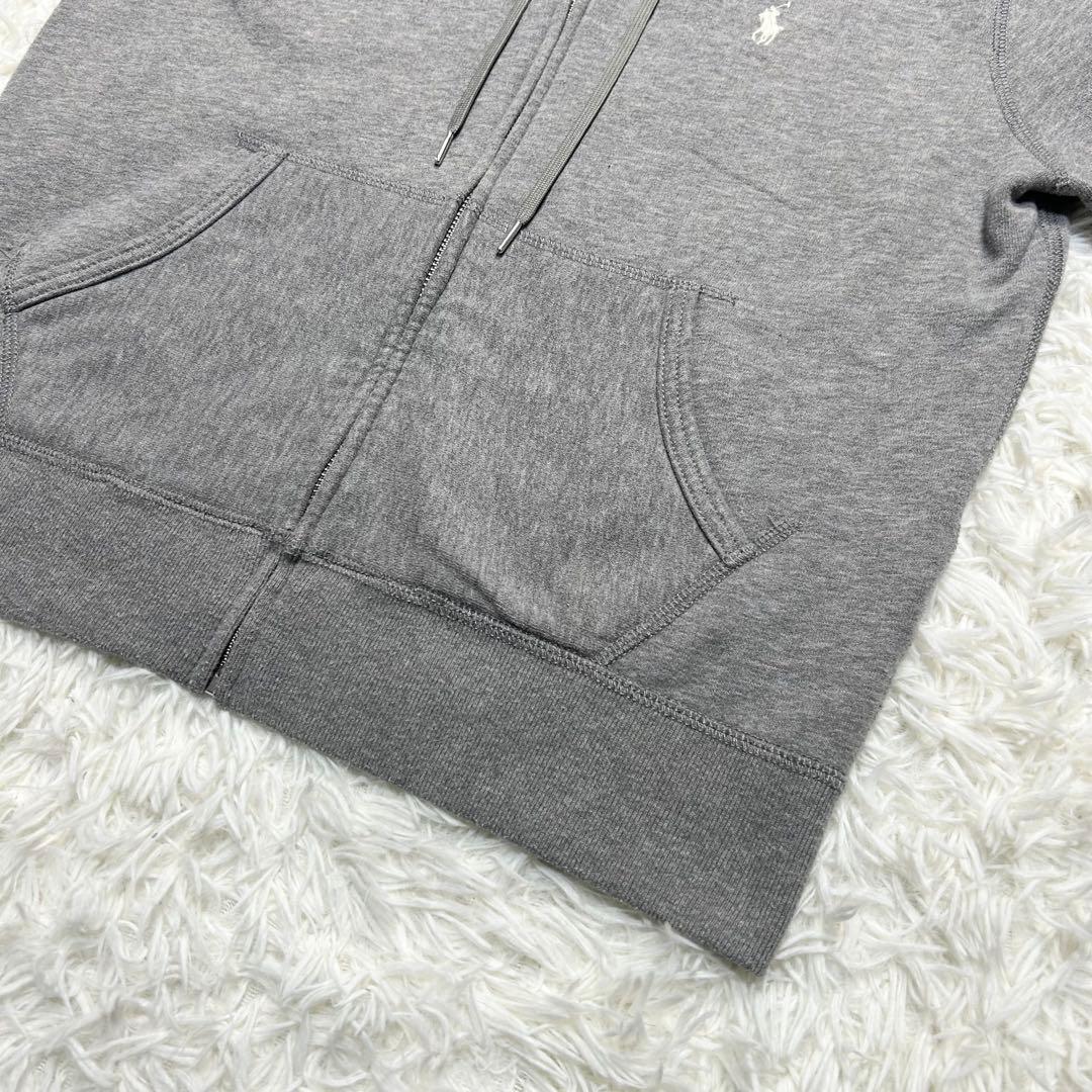 未使用級 ポロラルフローレン ジップパーカー 裏起毛 ポニー グレー 白 L
