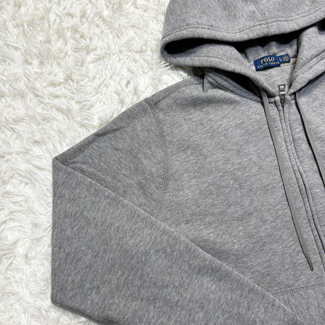 未使用級 ポロラルフローレン ジップパーカー 裏起毛 ポニー グレー 白 L
