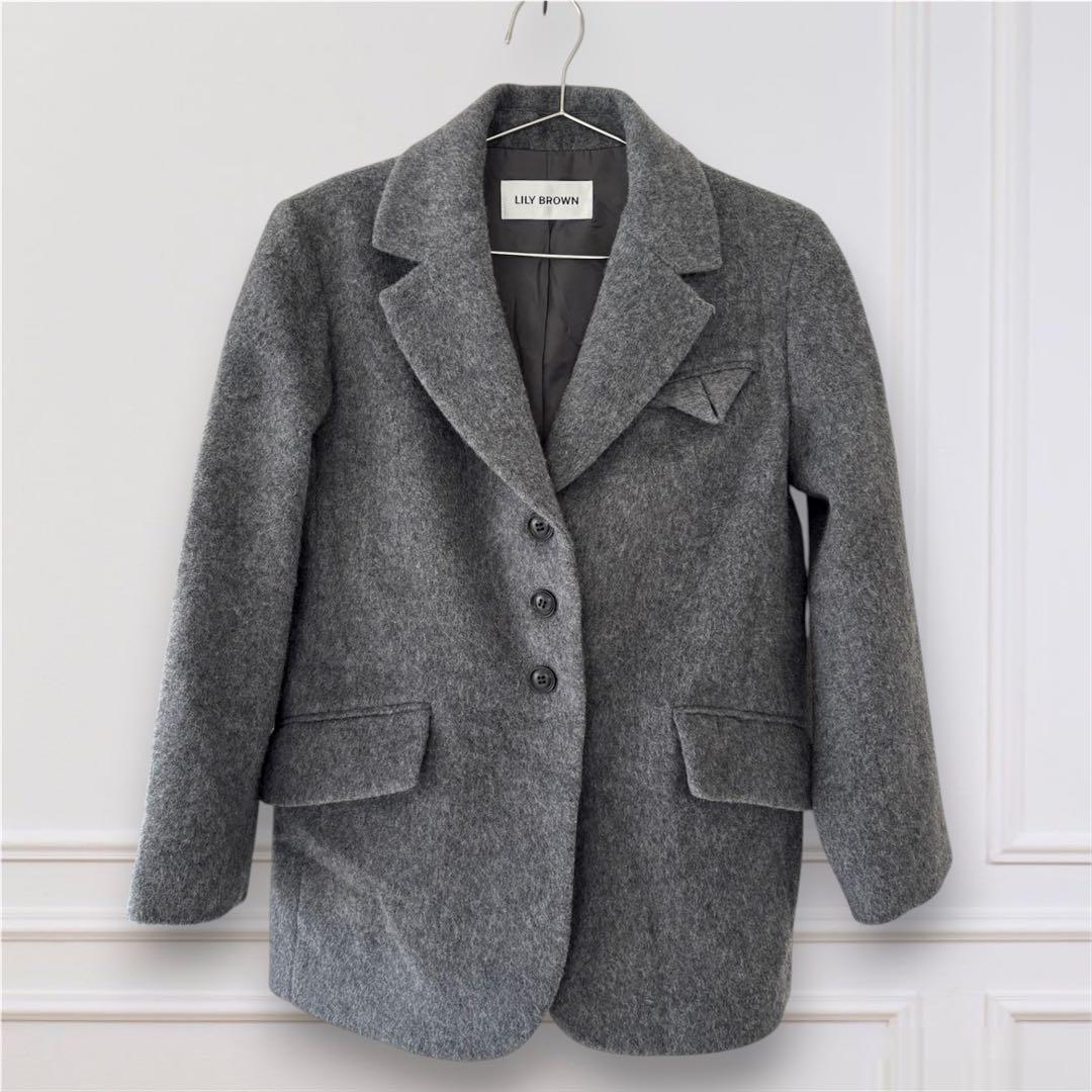 シャギーオーバージャケット　S グレー　LILY BROWN