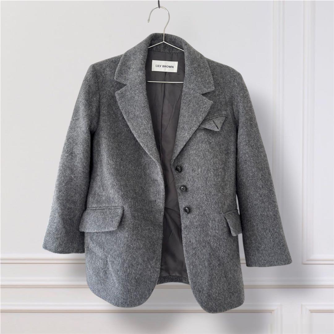 シャギーオーバージャケット　S グレー　LILY BROWN