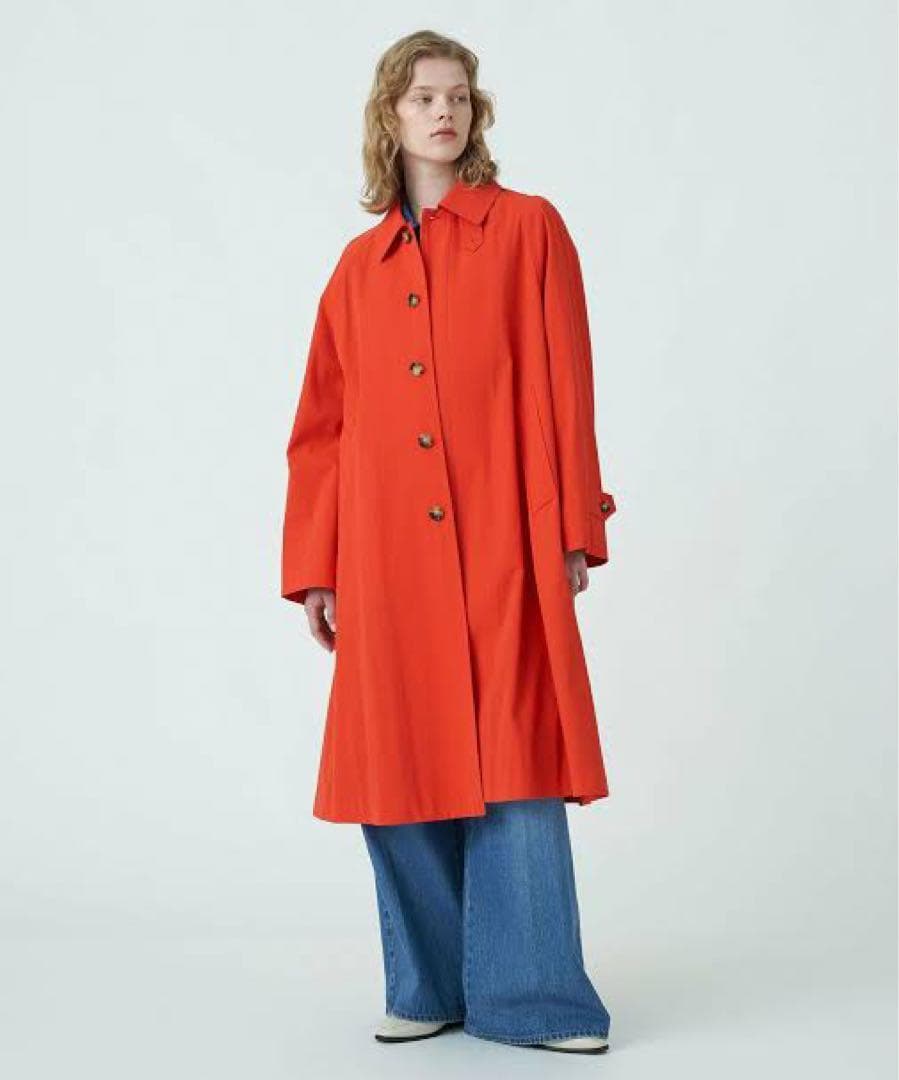437 美品✨MACPHEEシャンブレーツイル ステンカラーコート オレンジ