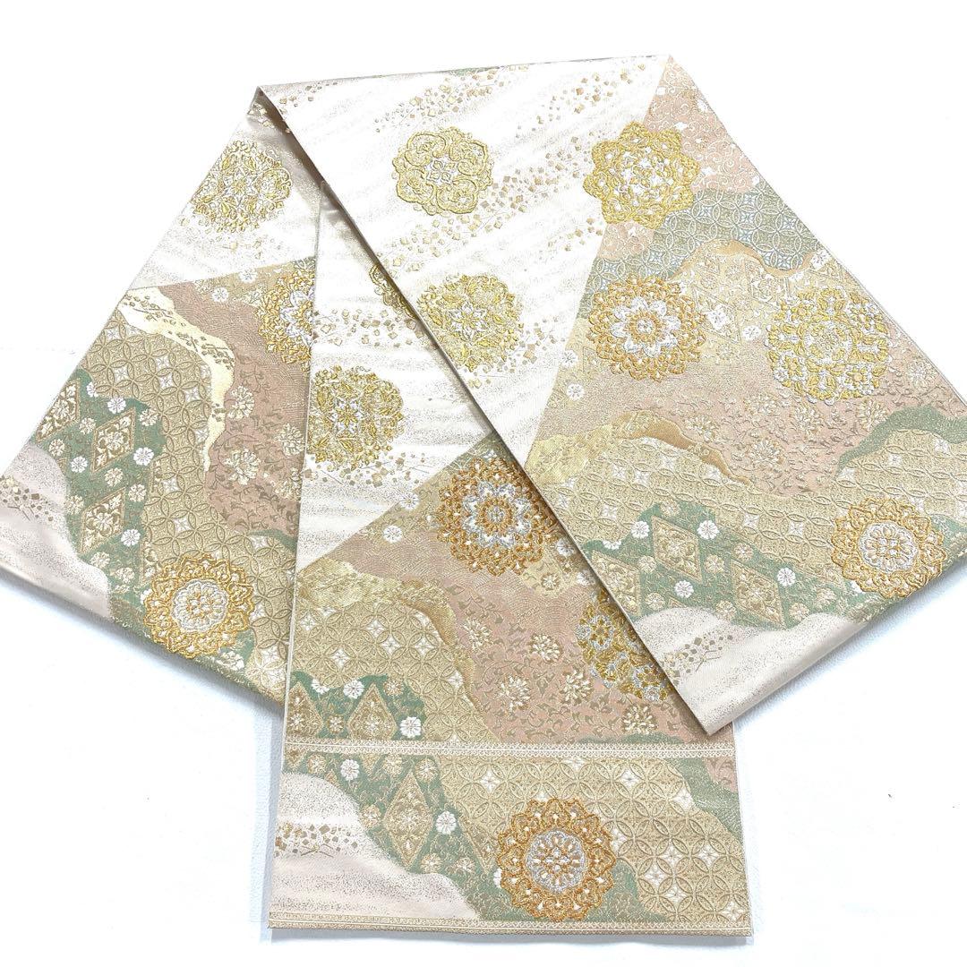 専用帯6204 ●服部織物謹製 高級 正絹 六通 袋帯 花文 華文