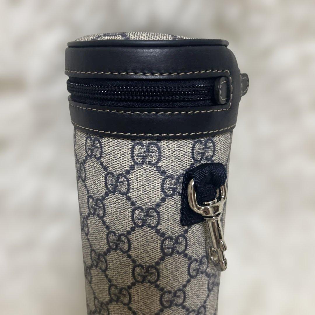 【未使用】GUCCI ボトルケース　ネイビー　GG 内部アルミ加工