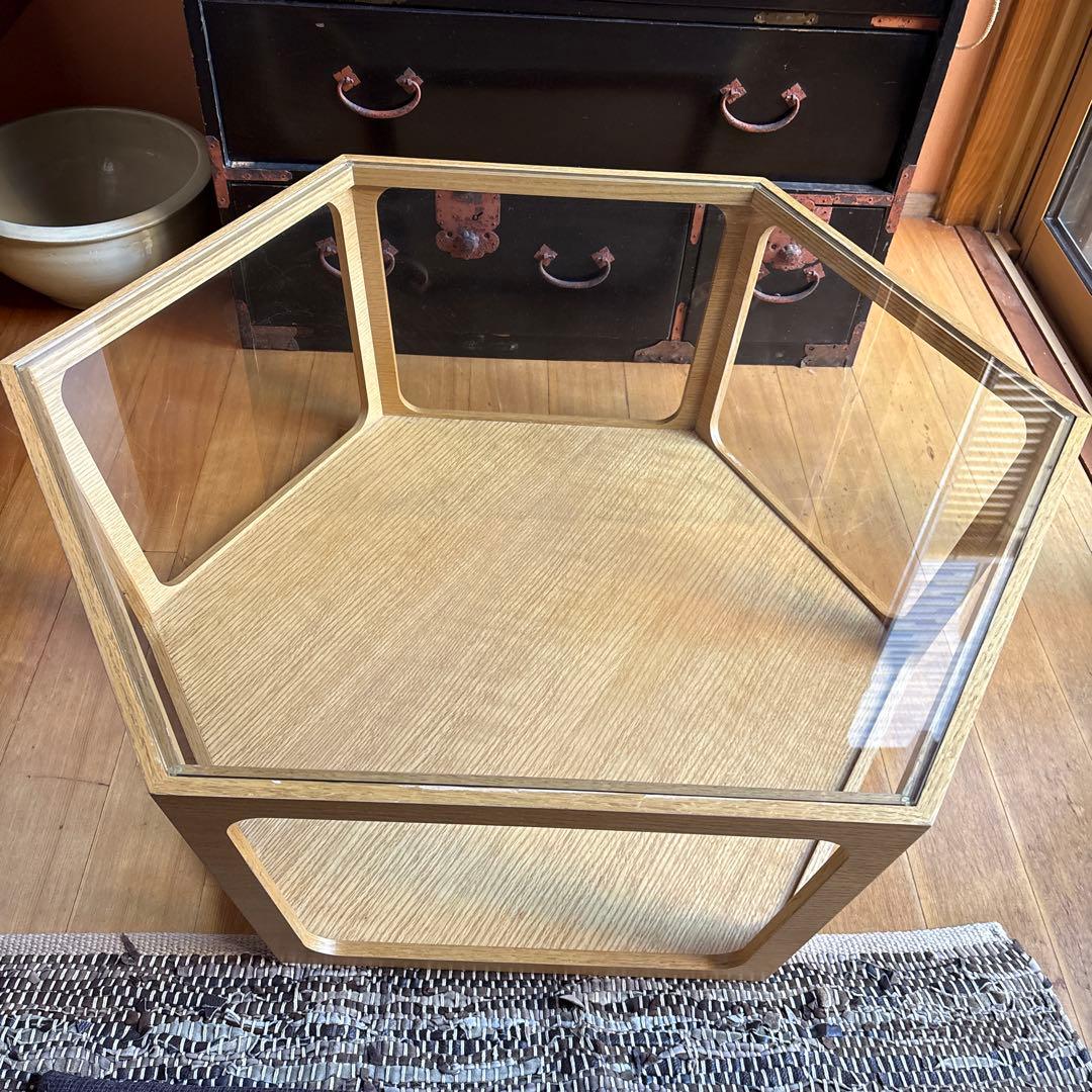 八角形ガラス木製センターテーブル