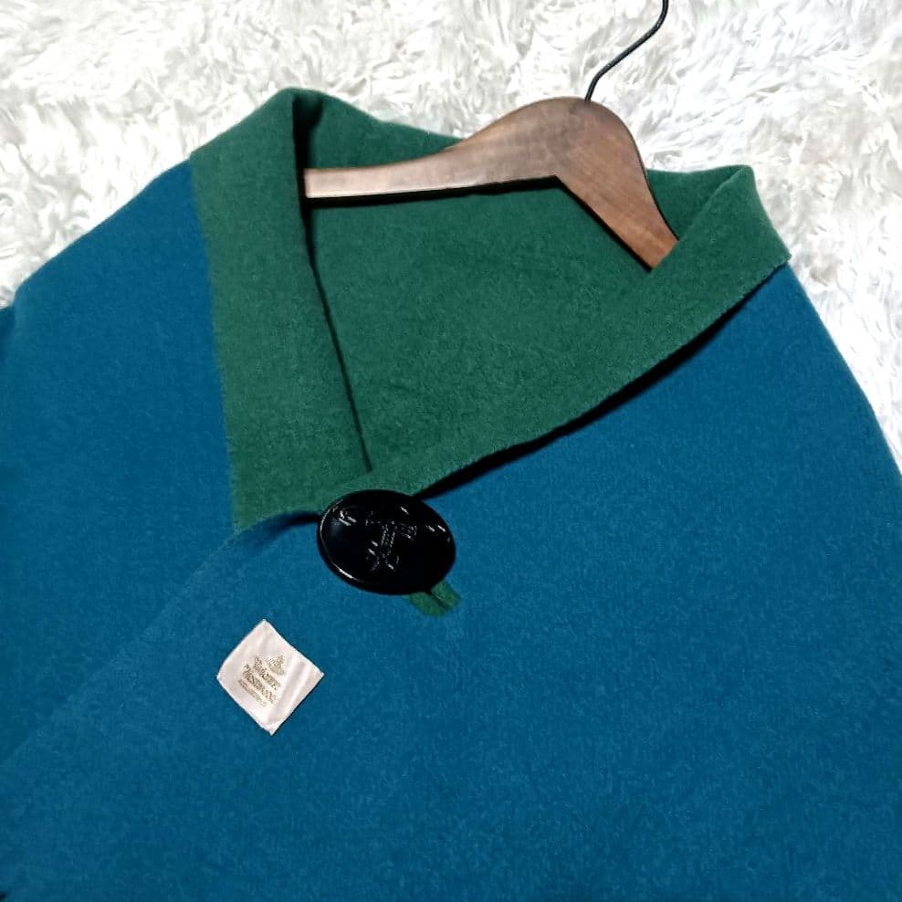 ヴィヴィアンウエストウッド　オーブボタン付ポンチョマフラー　リバーシブルストール