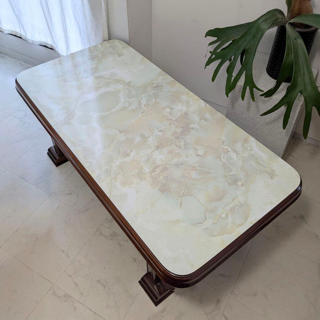 80s ビンテージ 大理石柄 木製 テーブル ミッドセンチュリー レトロモダン