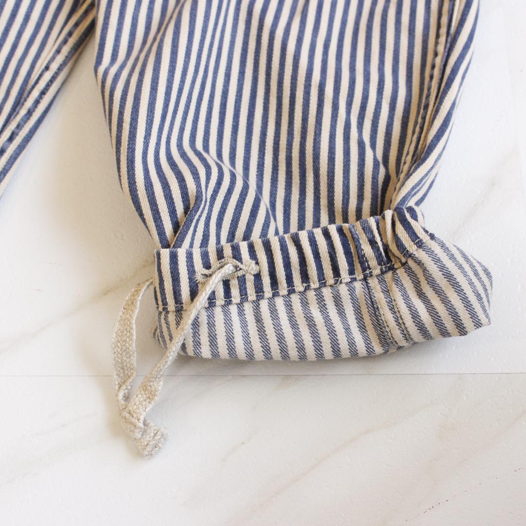 【美品】45R モンプデニムの908ベイカーパンツ Sサイズ R刺繡 ストライプ