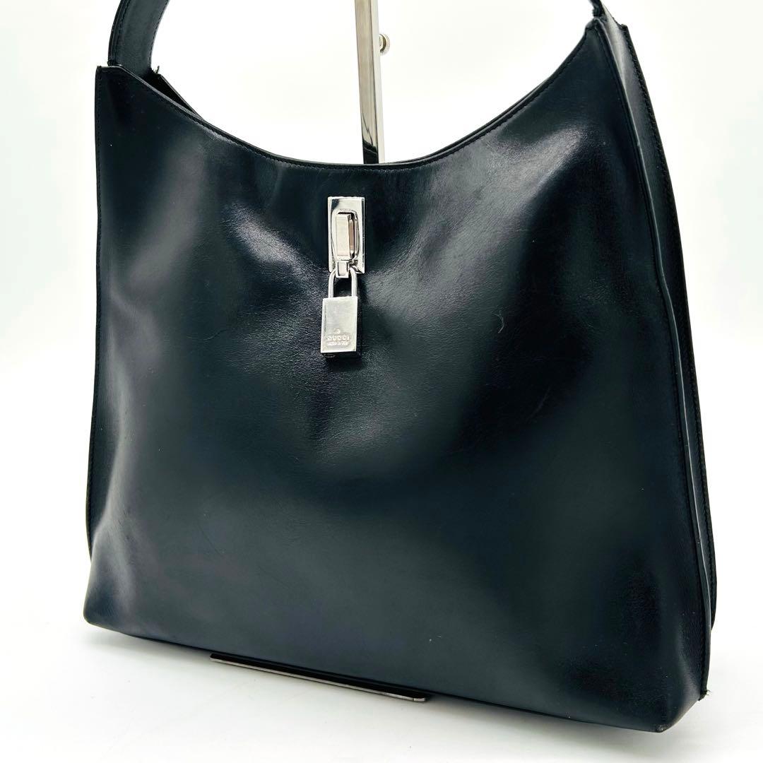 グッチ ワンショルダー バッグ 南京錠 シルバー金具 レザー 黒