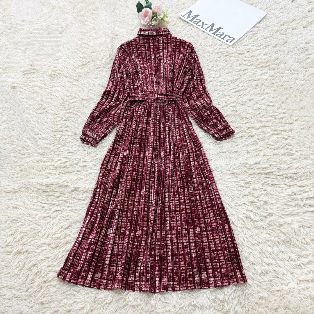 未使用品✨Max&Co ベルベットシャツワンピース　リボンベルト　総柄　M 赤