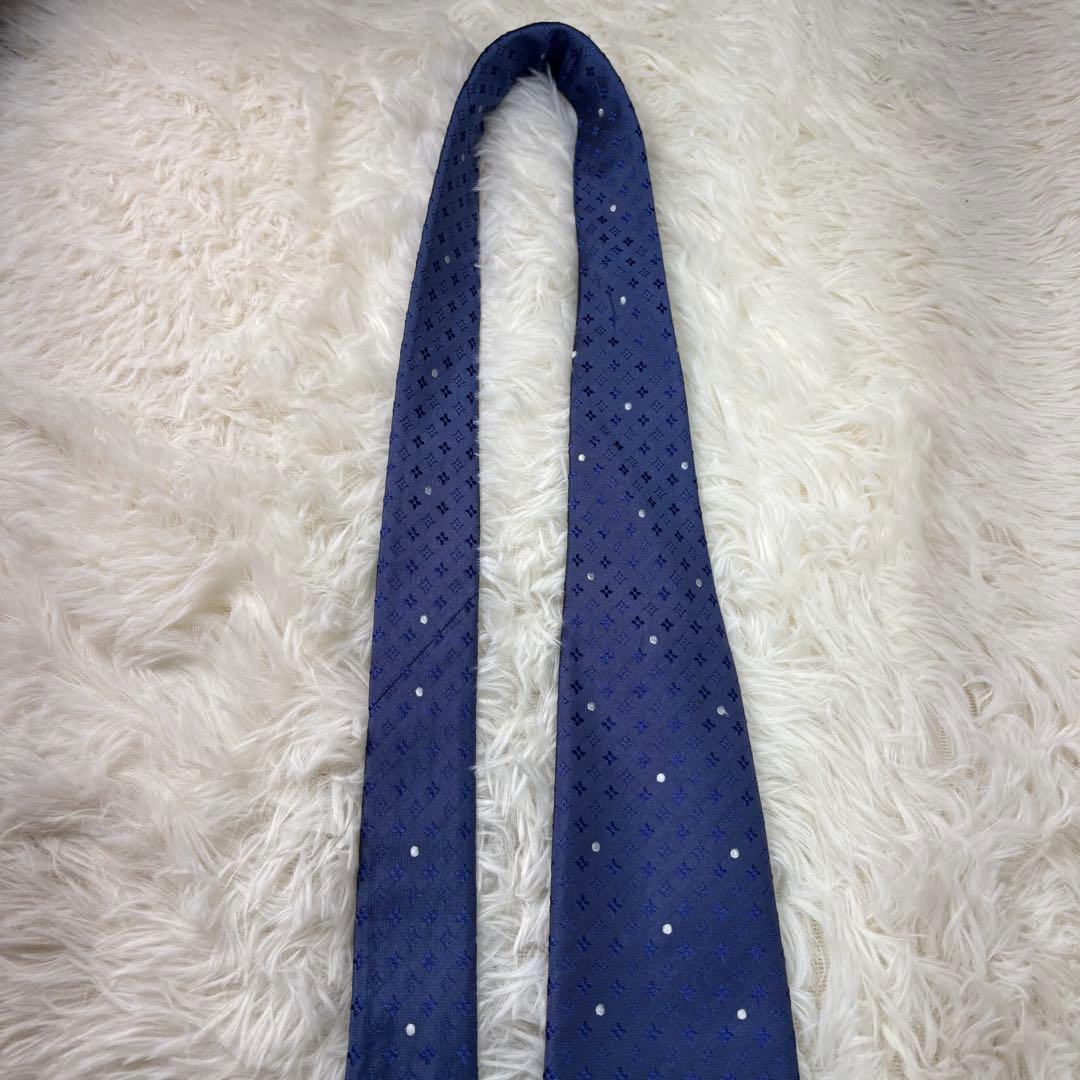ルイヴィトン モノグラム ジャガード 現行 ドット シルク ネクタイ ブルー