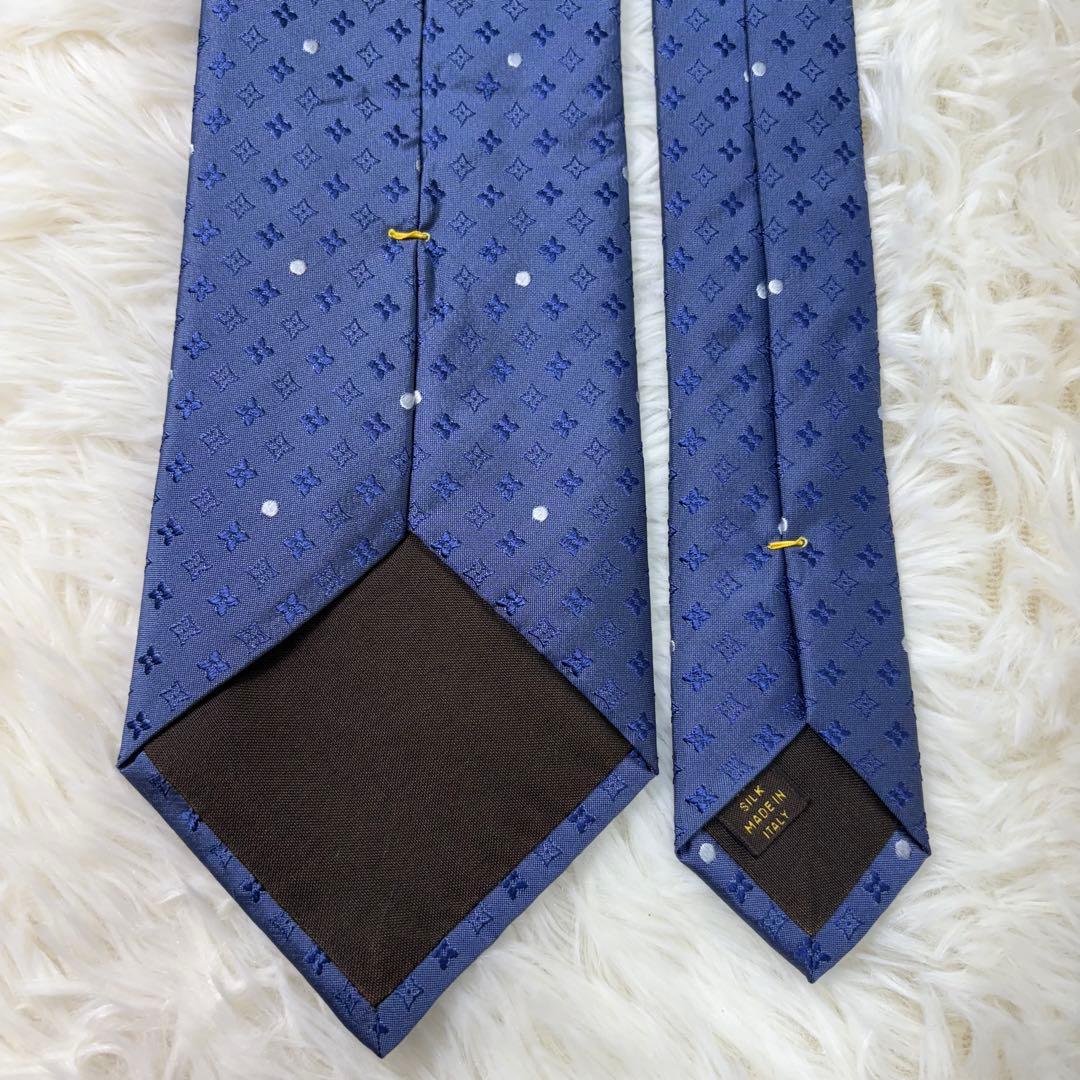 ルイヴィトン モノグラム ジャガード 現行 ドット シルク ネクタイ ブルー