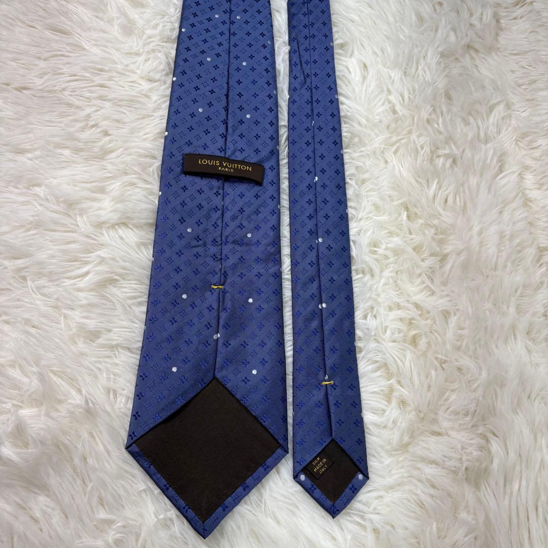 ルイヴィトン モノグラム ジャガード 現行 ドット シルク ネクタイ ブルー