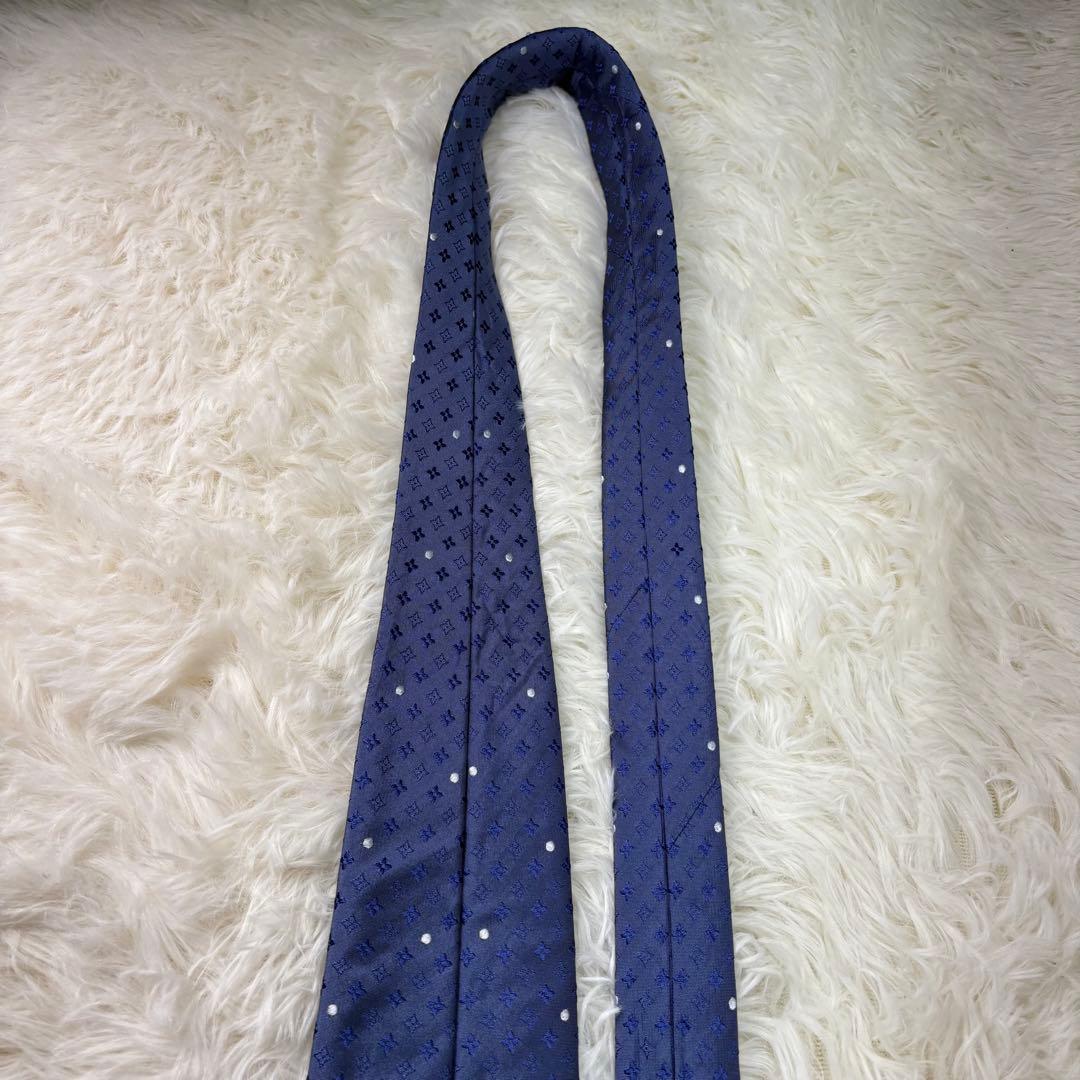 ルイヴィトン モノグラム ジャガード 現行 ドット シルク ネクタイ ブルー