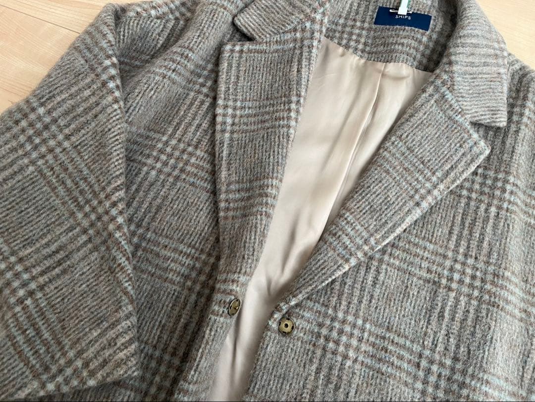 SHIPS マンテコ シャギー チェック コート チェスター g シップス 38