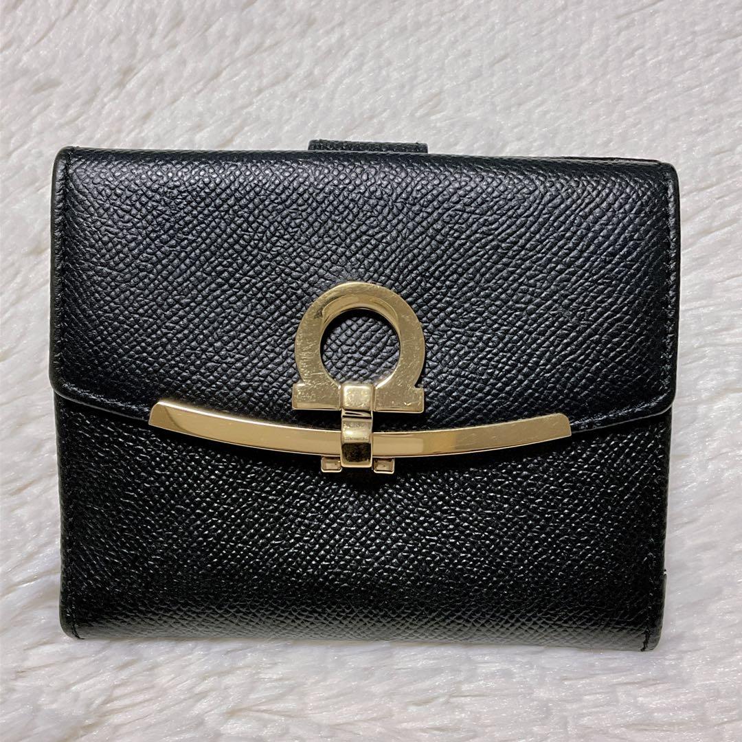 ♡極美品♡フェラガモ ガンチーニ 二つ折り財布 クリップ クロージャー ブラック