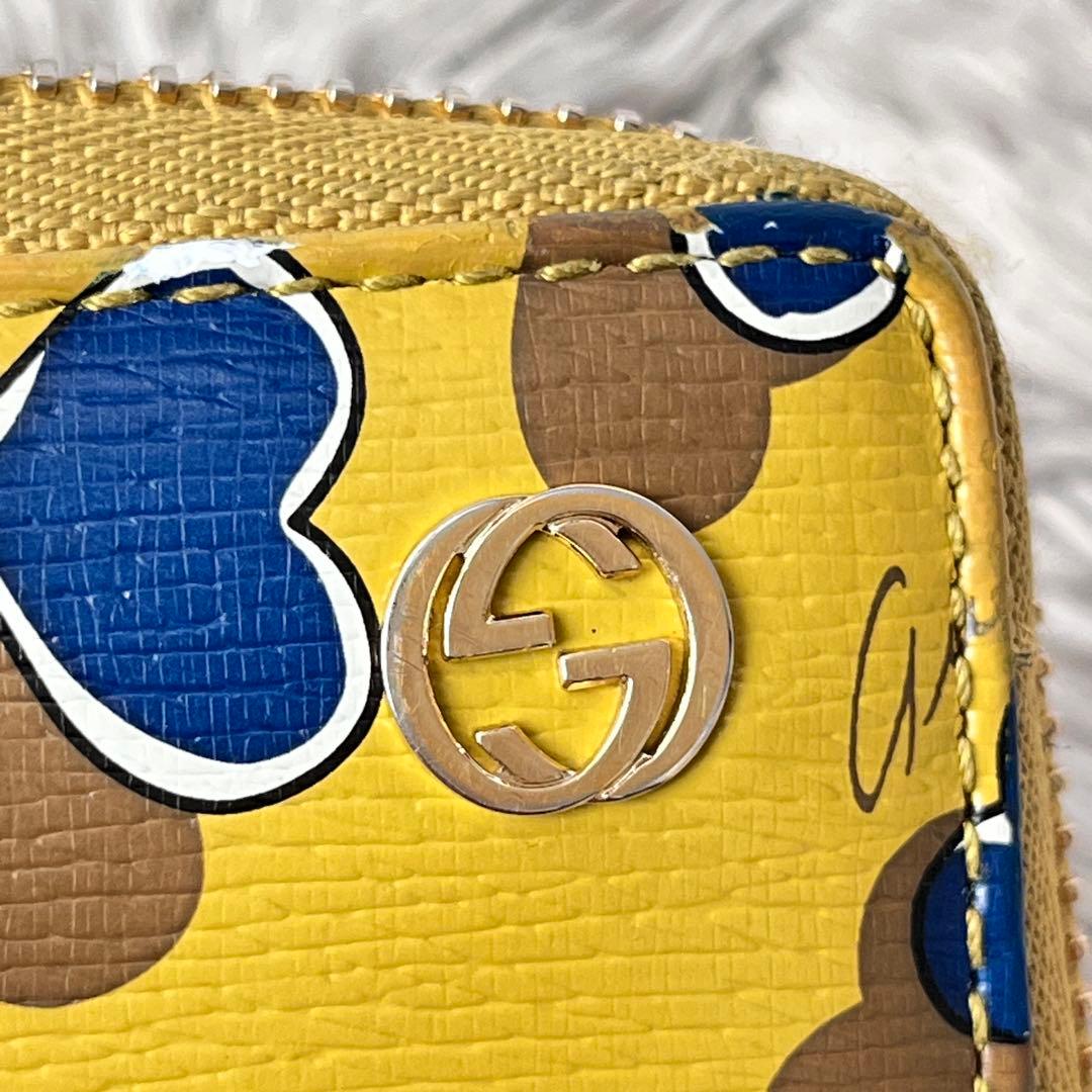 良品✨GUCCI ラウンドファスナー　マルチデザイン　ハートロゴ　長財布　からし