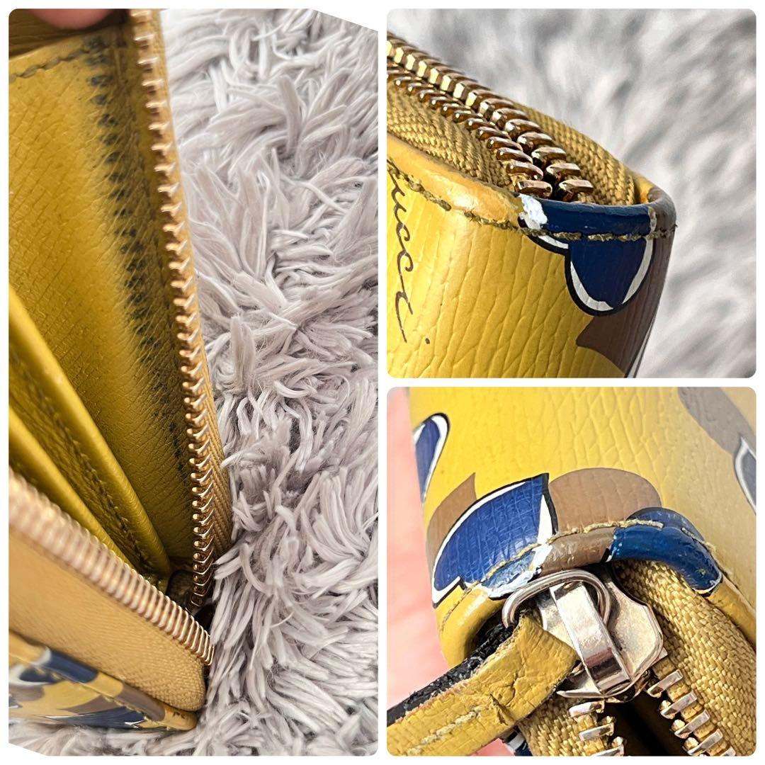 良品✨GUCCI ラウンドファスナー　マルチデザイン　ハートロゴ　長財布　からし